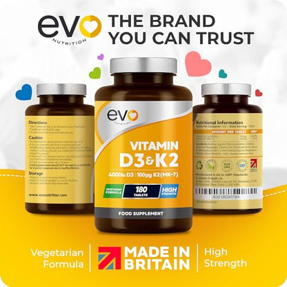 Vitamin D3 4000iu & Vitamin K2 100ug (MK7) |180 Vegetarian Tablets | 1-A-Day | 6 Month