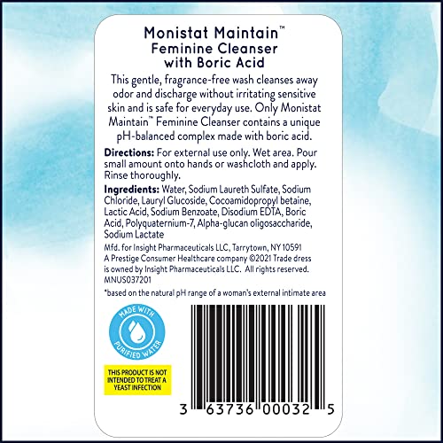 Monistat Boric Acid Feminine Cleanser, Fragrance Free Feminine Wash, 10 Fl