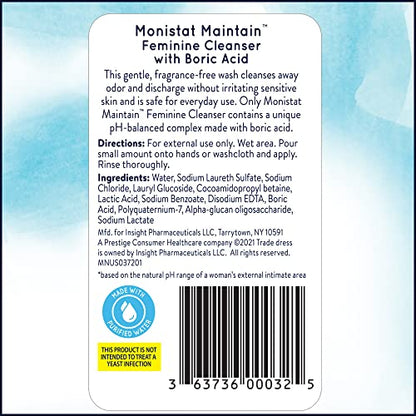Monistat Boric Acid Feminine Cleanser, Fragrance Free Feminine Wash, 10 Fl