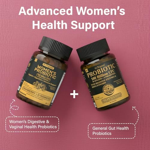 Probiotics Bundle for Women & Men – 2 Pack Gut Health Support | 100 Billion CFU Probiotics with Prebiotics, Enzymes & Citrus Bioflavonoids + Women’s Probiotic for Digestive, Vaginal & Urinary Health w