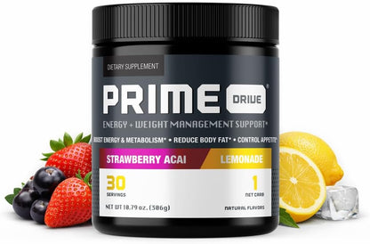 Prime Drive Strawberry Acai Lemonade Pre Workout Energy Drink Powder, Provides Energy, Focus and Intensity, Boosts Metabolism (30 Servings)…