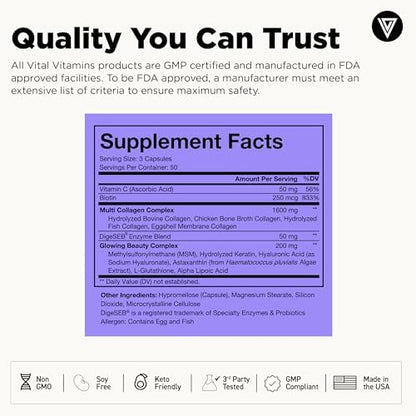 Vital Vitamins Multi Collagen Complex Plus 150 ct + Creatine Monohydrate Capsules 120 ct
