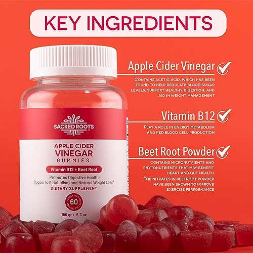 Sacred Roots Sugar-Free, Apple Cider Vinegar Gummies, 60 Gummies – Supports Healthy