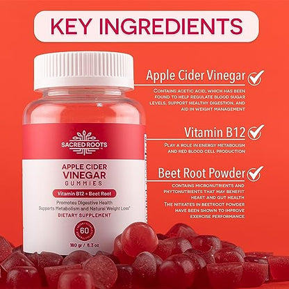 Sacred Roots Sugar-Free, Apple Cider Vinegar Gummies, 60 Gummies – Supports Healthy