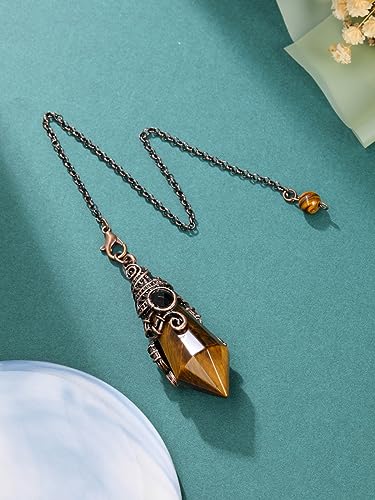 PESOENTH Crystal Pendulum Dowsing Divination Scrying Pendulum with Bronze Wrap Tiger Eye Healing