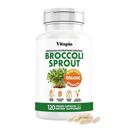Vitapia Organic Broccoli Sprout & Broccoli Extract for Sulforaphane, Antioxidant, Brain, Skin, Heart Health Support - 120 Veggie Capsules - Non-GMO, Gluten-Free, Vegan-Friendly Supplement