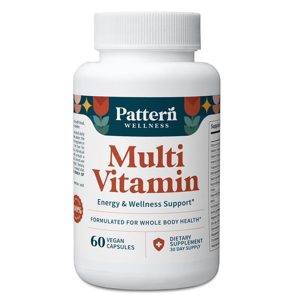 Pattern Wellness Multivitamin for Men & Women – 60 Vegan Capsules | Vitamin A, B, C, D, E – Supports Energy & Wellness – Whole Body Health – Daily Multivitamin Supplement