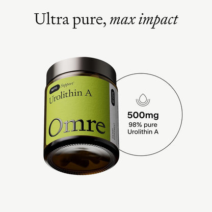 OMRE - Urolithin A 500mg, 98% Purity - Support for Healthy Aging and Cellular Renewal - Mitochondrial and Ceullular Energy Support for Longevity - 30 Servings