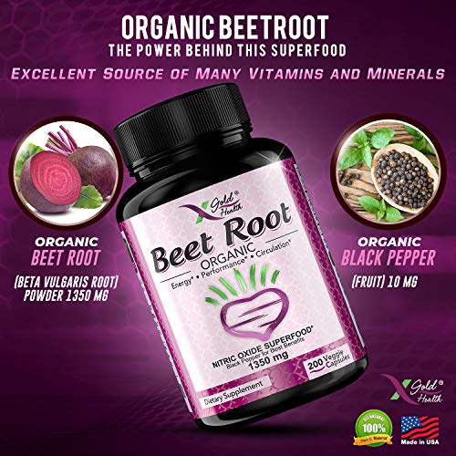 Organic Beet Root Powder 1350mg 200 Veggie caps Superfood Nitric Oxide Strongest