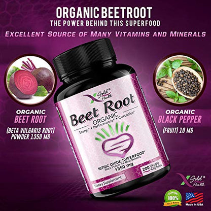 Organic Beet Root Powder 1350mg 200 Veggie caps Superfood Nitric Oxide Strongest