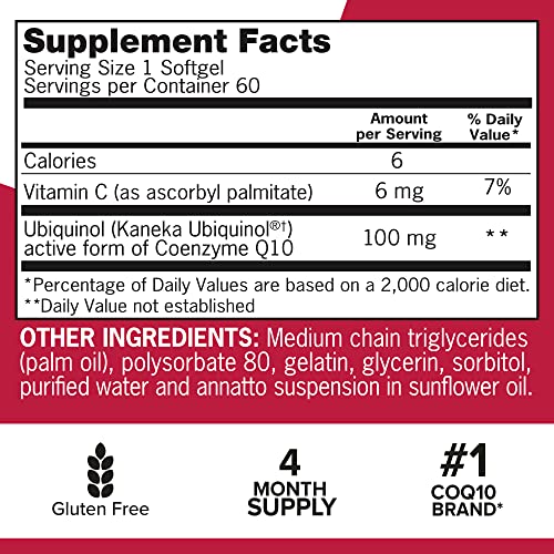 Qunol Ubiquinol CoQ10 100mg Softgels, Mega Ubiquinol 100mg - Superior Absorption