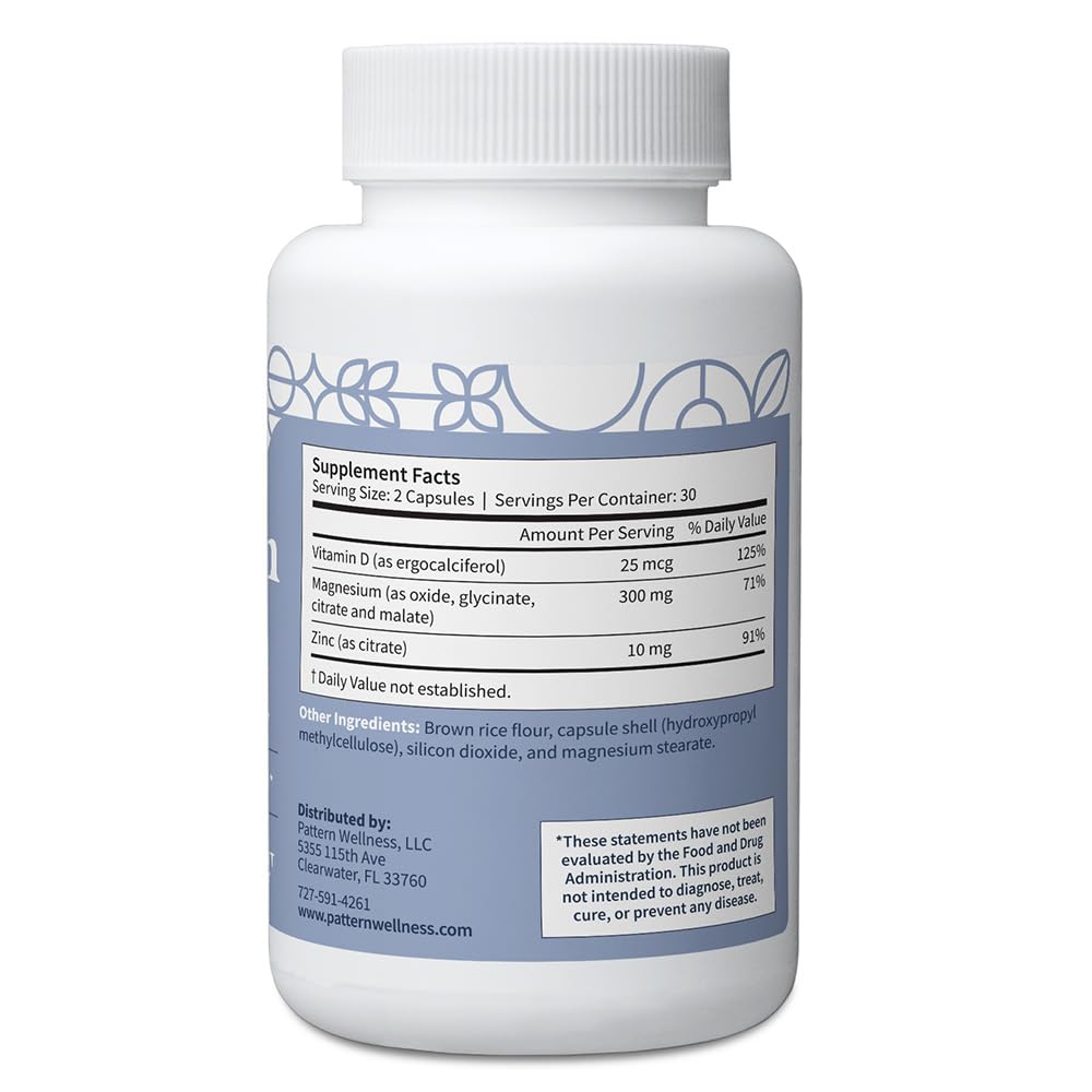 Pattern Wellness Magnesium Complex Supplement – 60 Vegan Capsules | Supports Muscle, Bone & Relaxation Health – with Zinc & Vitamin D – Daily Support Formula