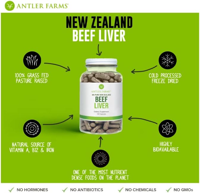 Antler Farms New Zealand Beef Liver & Bone Marrow Bundle | Grass Fed Beef Liver and Bone Marrow Supplement Bundle, Desiccated, Cold Processed, Pure and Clean Capsules