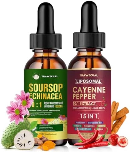Soursop Echinacea Drops & Liposomal Cayenne Pepper Drops Supplement Bundle