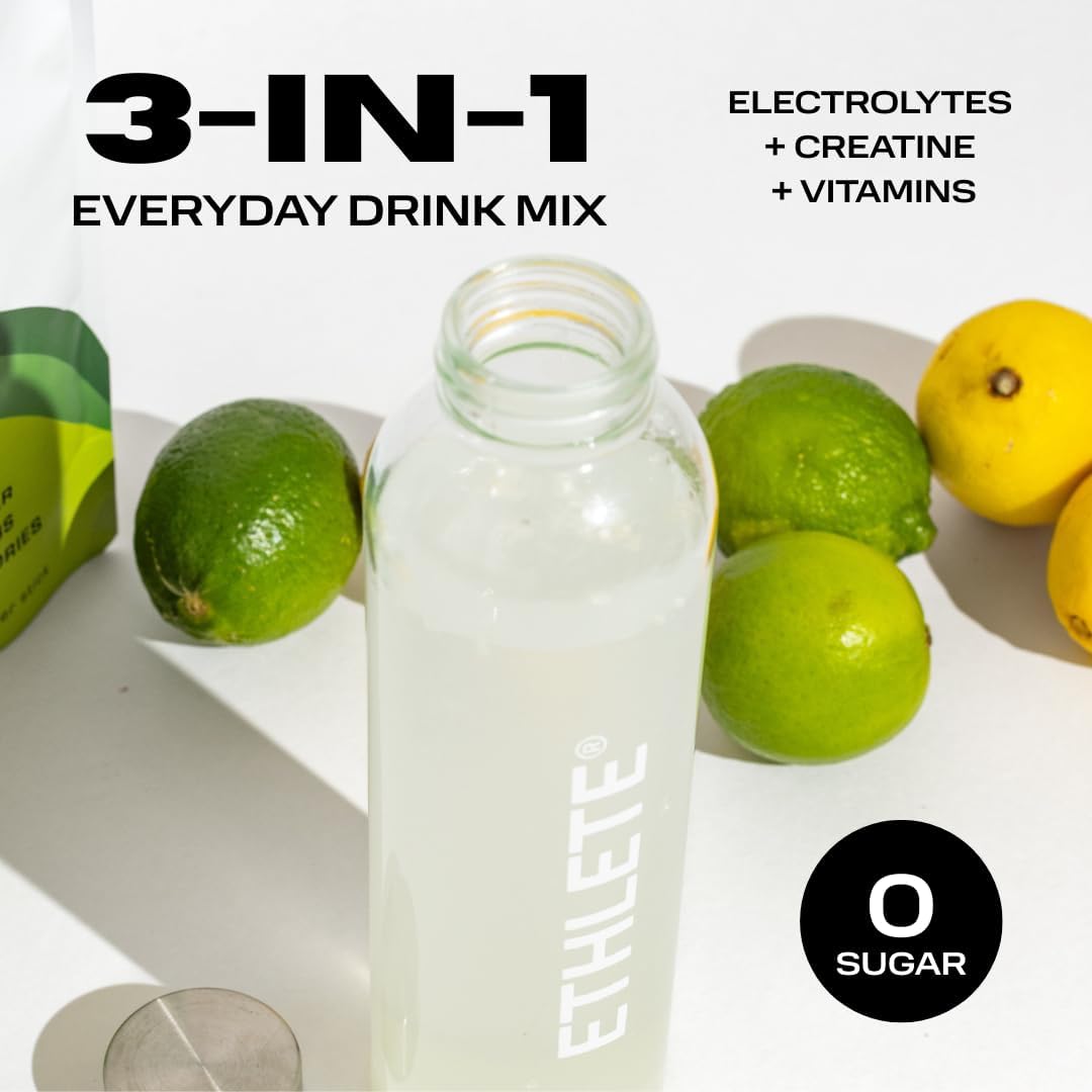 Electrolytes + Vitamins + Creatine, Powder (3-Flavors), 5g Creatine Monohydrate, with Electrolytes, Magnesium, Potassium, Vitamins B6, B12 & C (Peach Mango, Lemon Lime, Raspberry Lemon)