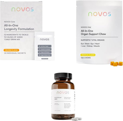 Novos Core Orange + Vital Chews + Boost NMN – Advanced Longevity System | Drink Mix, Chews & Capsules for Cellular Energy, Organ Health & DNA Support