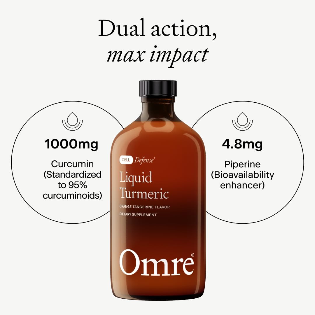OMRE Liquid Turmeric Curcumin with Piperine - Ultra Absorbable (1000mg Curcumin Extract) - Supports Inflammation Balance and Improves Bioavailability, Gluten-Free - 30 Servings