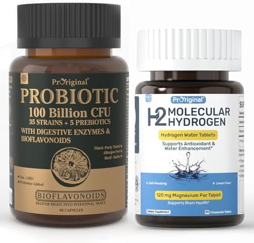 Hydrogen Water Tablets + Probiotics with Prebiotics Bundle 12 PPM H2 Hydrogen Tablets & 35 Strain Probiotics 100 Billion CFU | Daily Supplement Routine | 2 Items