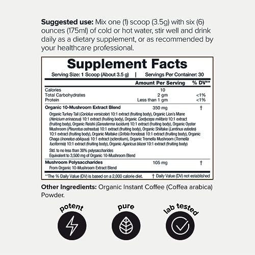 Ultra Concentrated Organic Mushroom Coffee 3,500mg 10:1 Extract - Colombian Sourced