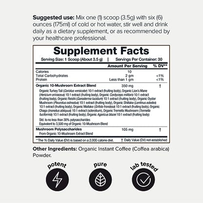 Ultra Concentrated Organic Mushroom Coffee 3,500mg 10:1 Extract - Colombian Sourced