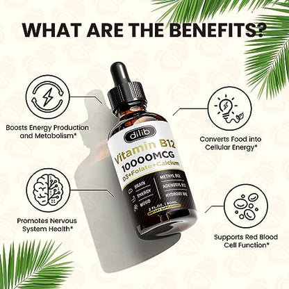 dilib Vitamin B12 Complex 10000 mcg | Vegan Triple Liquid B-12 Drops Sublingual Supple