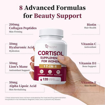 Migcopat Cortisol Supplements for Women 120 Capsules Bundle Liposomal Lymphatic Drainage Drops 2 fl oz