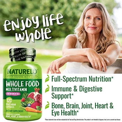 NATURELO Whole Food Multivitamin for Women 50+ (Iron Free) with Vitamins, Minerals