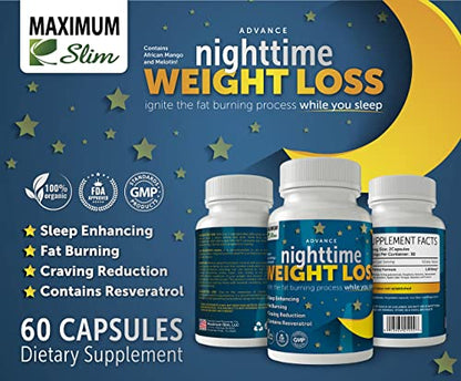 Maximum Slim Advanced Nighttime (Fat Burning) Weight Loss with African Mango, Green Tea