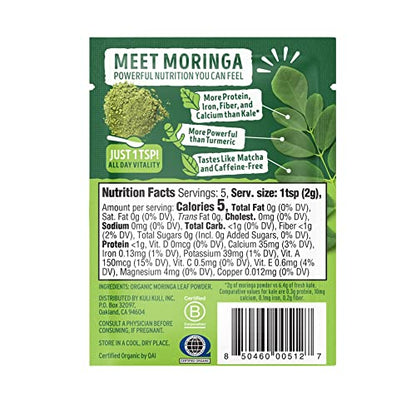 Kuli Kuli Moringa Oleifera Organic Leaf Powder & Green Smoothie, 100% Pure USDA