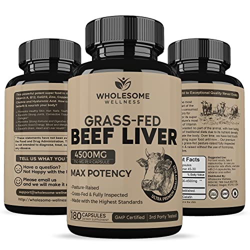 Grass Fed Desiccated Beef Liver Capsules (180 Pills, 750mg Each) - Natural Iron, Vitamin A
