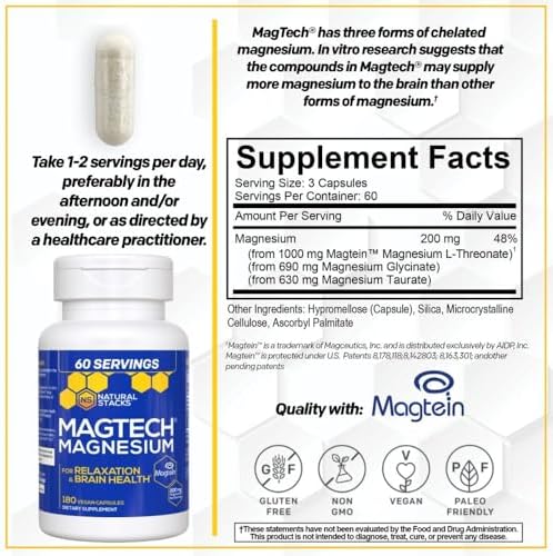 Natural Stacks Magtech Magnesium Value Bundle - 3 Forms of Magnesium - Featuring Magtein L-Threonate - Supports Relaxation and Brain Health* - 270 Total Capsules