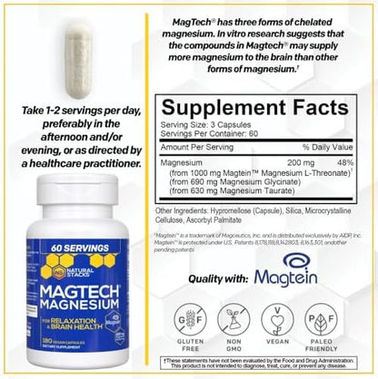 Natural Stacks Magtech Magnesium Value Bundle - 3 Forms of Magnesium - Featuring Magtein L-Threonate - Supports Relaxation and Brain Health* - 270 Total Capsules