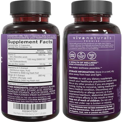 Viva Naturals Sambucus Elderberry with Zinc and Vitamin C for Adults, Vitamin D 5000