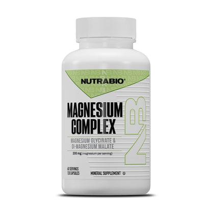 NutraBio Magnesium Complex Supplement, Magnesium Glycinate for Sleep, Biglycinate, D-Magnesium Malate, Muscle & Nerve Support, for Men and Women, 120 Vegetable Capsules