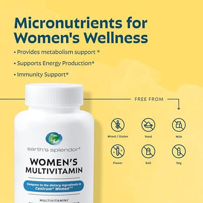 Earth's Splendor Women's Multivitamin & Immune Support – Supports Overall Wellness, Metabolism, Antioxidant Health with Vitamin B12, C, D, Biotin, Rose Hips – Gluten-Free, No Artificial Colors
