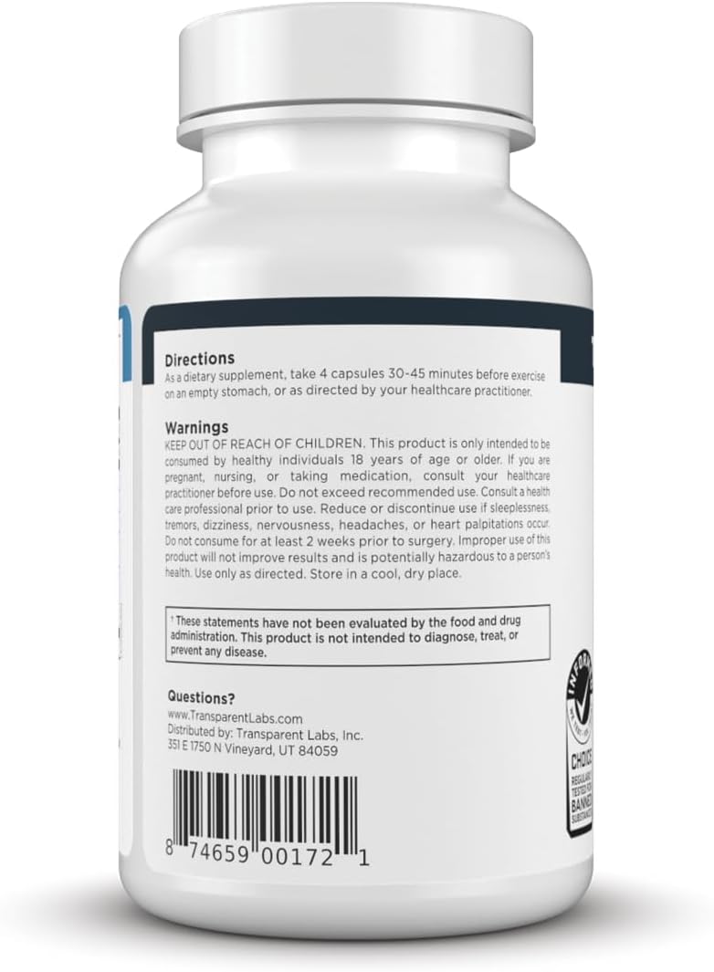 Transparent Labs Nitric Oxide - Nitric Oxide Booster for Men and Women with Arginine Nitrate, Betaine Nitrate, Pine Bark Extract, and Astragin for Nitric Oxide Flow - 120 Count