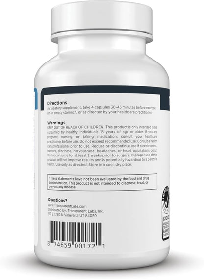 Transparent Labs Nitric Oxide - Nitric Oxide Booster for Men and Women with Arginine Nitrate, Betaine Nitrate, Pine Bark Extract, and Astragin for Nitric Oxide Flow - 120 Count