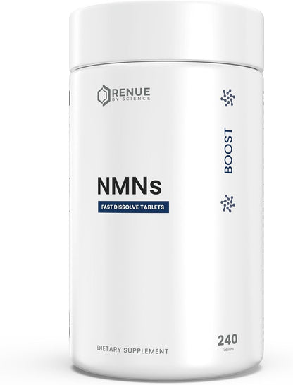 Renue By Science NMN Supplement | 240 Chewable Vegetarian Tablets - 250mg Nicotinamide Mononucleotide per Serving | Lemon Flavour - Manufactured in the USA Third-Party Tested