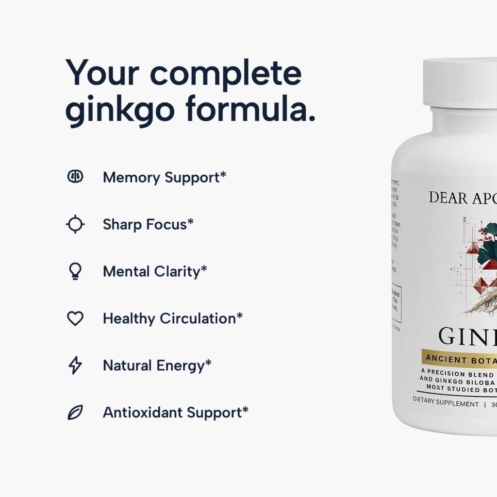 Ginkgo Biloba 720mg with Red Asian Ginseng 700mg - Memory, Focus & Brain Support - Standardized Extract, Vegan, Non-GMO, Gluten Free - 60 Capsules