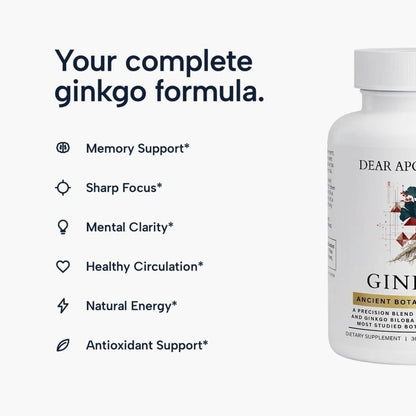 Ginkgo Biloba 720mg with Red Asian Ginseng 700mg - Memory, Focus & Brain Support - Standardized Extract, Vegan, Non-GMO, Gluten Free - 60 Capsules