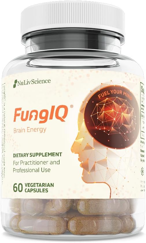FungIQ Natural Brain Health Supplement. Premium Lion’s Mane & Chaga Mushroom Extract Complex for Sustained Focus & Mental Clarity. Advanced Nootropic for Cellular Brain Energy, 60 Vegan Capsules