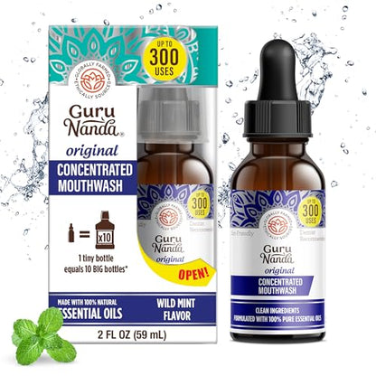 GuruNanda Concentrated Mouthwash (2 fl oz), Fluoride-Free, Mint Mouthwash with Natural