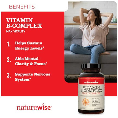NatureWise Vitamin B Complex for Women and Men - with Folic Acid Biotin B1 B2 B3 B6 B12