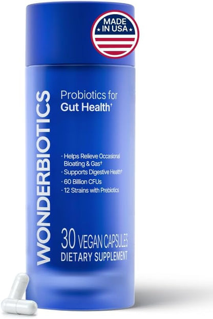 3-in-1 Gut Health Probiotics with Digestive Enzymes - 30 CT | 60B CFU, 12 Clinically Studied Strains & Prebiotics, Bloating & Gas Relief, Regularity, Digestive Health for Women & Men