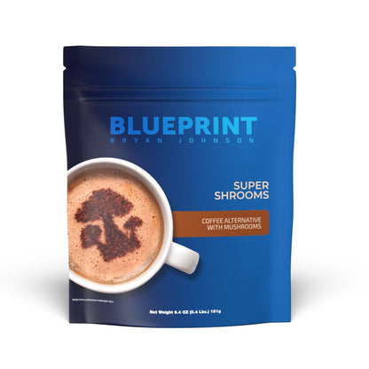 Blueprint Bryan Johnson Super Shroom Coffee – Mushroom Coffee with Lion’s Mane, Reishi & GABA – 70mg Caffeine – Focus & Energy Coffee – Adaptogenic Coffee Alternative – 30 Servings