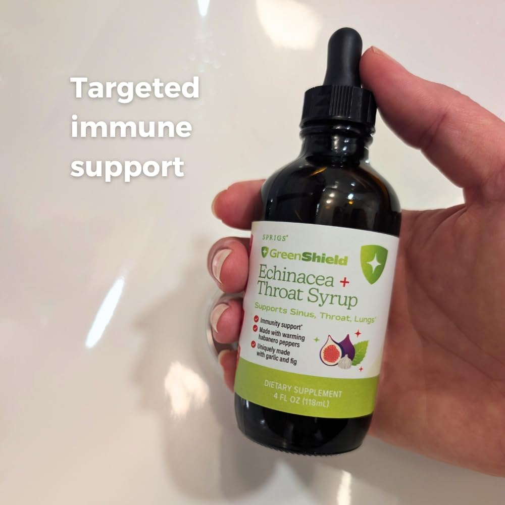 SPRIGS Echinacea + Throat Syrup | Herbal Immune Support Formula for Sinus Throat and Lungs, Natural Throat Syrup for Adults and Kids | Sore Throat Comfort with Garlic Fig and Peppermint Oil - 4oz