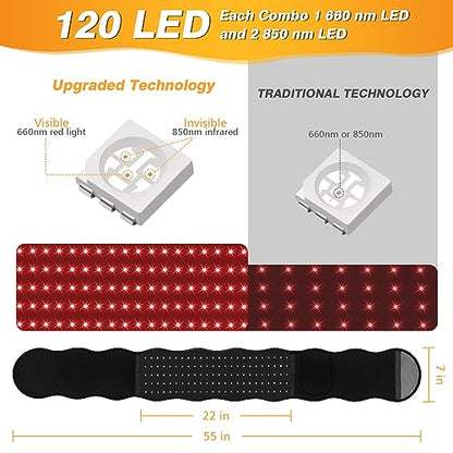 Streamlet Red Light Therapy Belt, 120 LED Combo 660nm 850nm Wearable Red Light Therapy