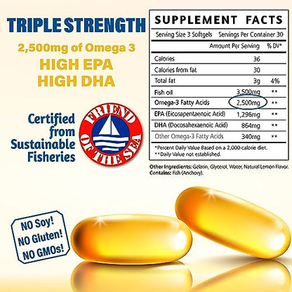 Burpless Fish Oil Pills. Triple Strength Omega 3 Fish Oil Burpless. EPA DHA Omega