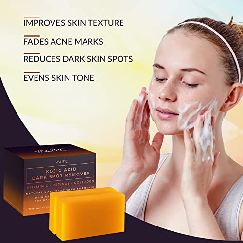 VALITIC Kojic Acid Dark Spot Remover Soap Bars with Vitamin C, Retinol, Collagen