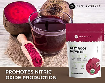 Kate Naturals Beet Root Powder for Baking & Smoothies (8oz) USDA Organic Beetroot Powder